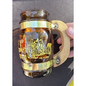 Vintage 1960’s 5" Souvenir TEXAS Lone Star State Mug Brown Glass Wood Handle T9